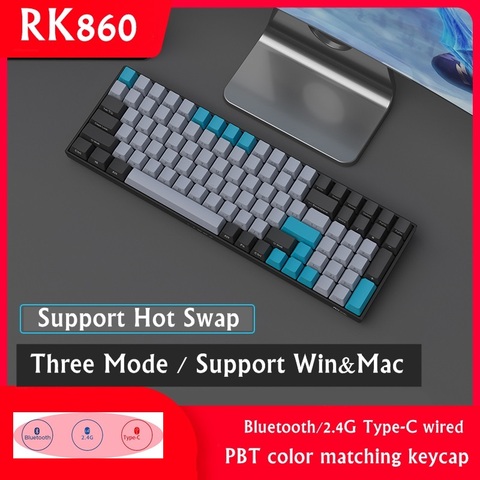 HOT SWAP – clavier mécanique filaire RK860, 2.4 ghz, sans fil, Bluetooth, Type C, rétroéclairé, 3 modes, 100 touches, pour Mac et Windows, nouveau ► Photo 1/6