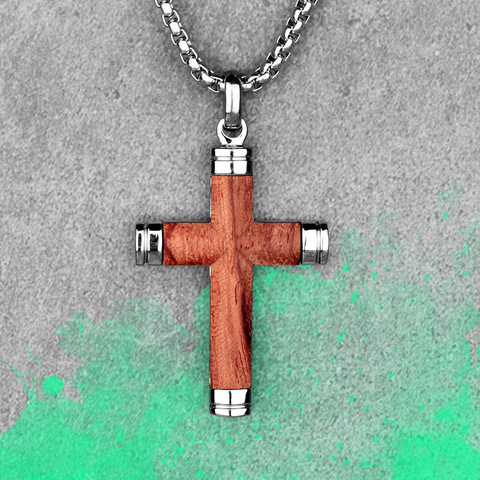 Bois matériel croix longs hommes colliers pendentifs chaîne Punk pour garçon mâle en acier inoxydable bijoux créativité cadeau en gros ► Photo 1/6