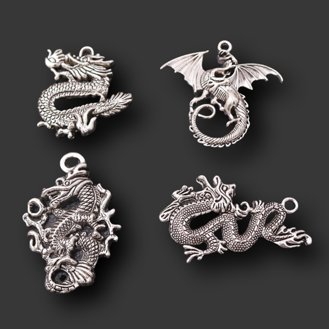 Pendentif multi-style Dragon en métal plaqué argent, 4 pièces, boucles d'oreilles, collier rétro, accessoires artisanaux, A1410, bijoux à bricoler soi-même ► Photo 1/6