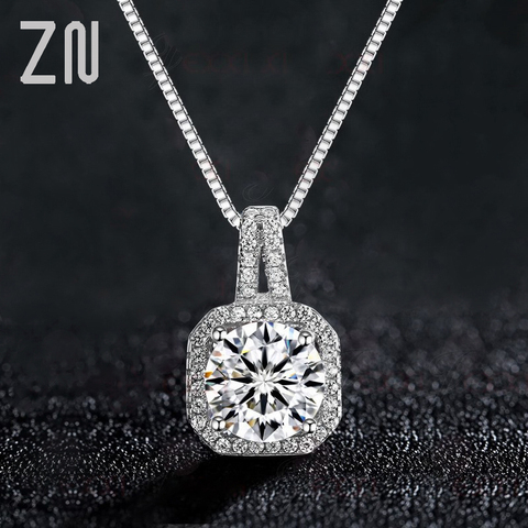 ZN – collier en Zircon cubique pour femmes, pendentif carré plaqué argent, Super brillant, bijoux de mariage ► Photo 1/6