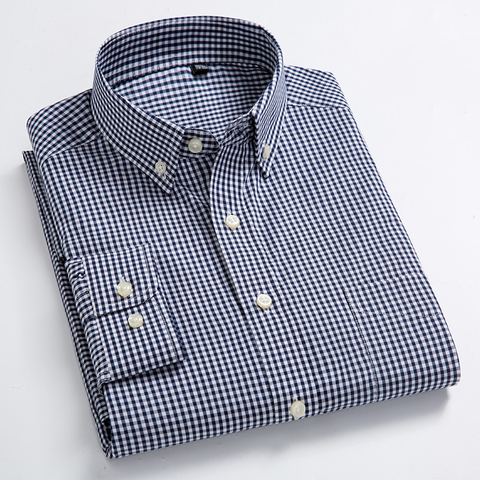 Chemise homme à carreaux décontracté à manches longues coupe Standard poche plaquée simple col boutonné confortable 100% coton chemise vichy ► Photo 1/6