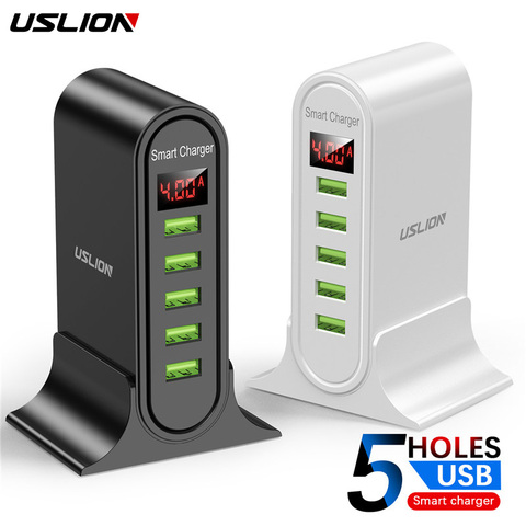 USLION – Station de recharge universelle USB 5 ports, affichage LED, pour téléphone portable, bureau, maison, prise EU US UK ► Photo 1/6