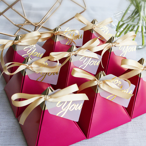 Boîte à bonbons pyramidale Rose rouge, boîte à bonbons, boîtes cadeaux en papier pour faveurs de mariage, sacs à chocolat, boîte d'emballage cadeau, décoration de mariage ► Photo 1/6