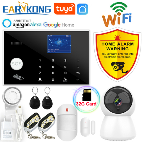 Système d'alarme Wifi GSM 433MHz | Alarme anti-cambrioleur de maison, détecteur sans fil et filaire RFID TFT tactile, clavier Compatible avec Alexa en 11 langues ► Photo 1/6