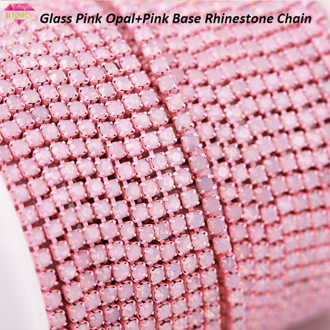 RESEN – Strass en verre opale rose, 1 m 2mm, Unique, tasse, garniture de chaîne, Base rose, chaîne, couture, pour Costume de scène ► Photo 1/6