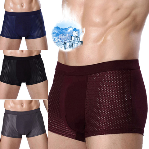 Sous-vêtement en maille respirante pour homme, Boxer doux et Flexible, Super élastique, sous-vêtement d'été, grande taille ► Photo 1/6