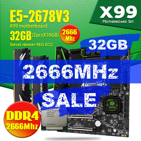 HUANANZHI Intel Xeon E5 2678 V3 X99 F8 jeu de cartes mères DDR4 LGA2011-3 et LGA 2011 32GB = 16GB * 2 pièces 2666MHz mémoire NVME SATA 3 ► Photo 1/5