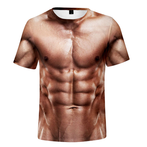 Drôle 3D Muscle T-shirt hommes été à manches courtes Fitness T-shirt Cool Streetwear impression 3D faux Muscle T-shirt 3D abdominaux hauts homme ► Photo 1/4