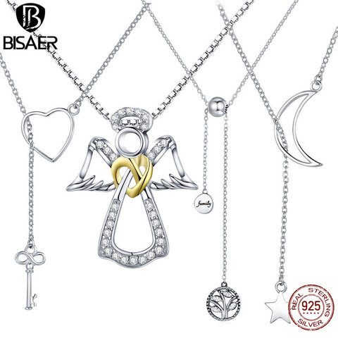 925 argent Sterling clé gardien ange ailes famille arbre de vie plume infini colliers et pendentifs argent bijoux collier ► Photo 1/6