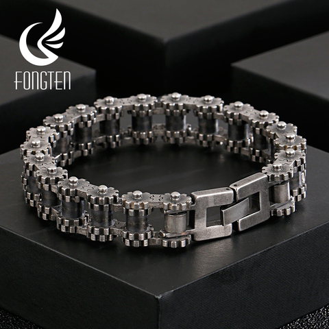 Fongten-Bracelet de chaîne gothique de motard, rétro, chaîne à maillons pour vélo, moto, bijoux en acier inoxydable pour hommes ► Photo 1/6