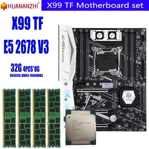 Huanzhi-carte mère X99 tf x99, carte mère avec Xeon E5 2678 V3, 4 pièces x 8 go (32 go) 1600MHz 12800R DDR3 ECC REG lga2011-3 ► Photo 1/5