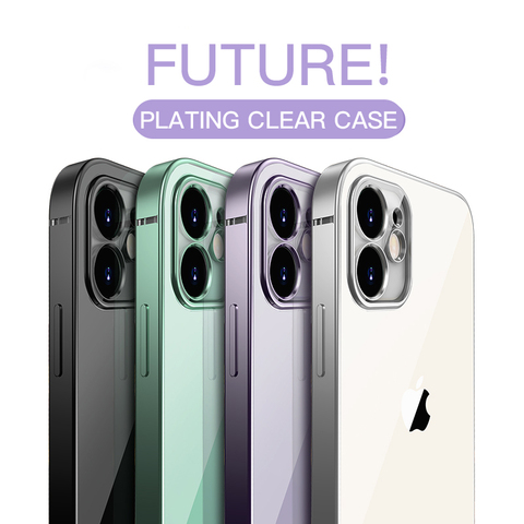 LOVECOM – coque de téléphone carrée plaquée, étui arrière transparent en TPU Ultra fin pour iPhone 12 Mini 12 11 Pro Max XR XS Max 7 8 Plus ► Photo 1/6