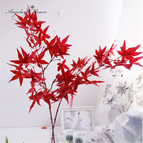 Plantes vertes en soie artificielles, 5 branches 32 feuilles, haute simulation, décoration de maison, fête de noël, jardin, feuilles d'érable ► Photo 1/6