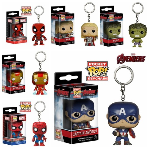 FUNKO POP Original Marvel Avengers poche porte-clés fer-homme araignée-homme BATMAN Deadpool PVC figurine modèle jouets pour enfants ► Photo 1/6