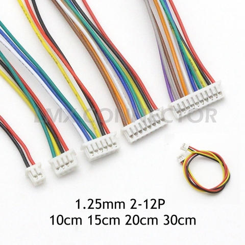 Fil connecteur femelle MICRO JST, 5 pièces, pas de 1.25mm, 10CM 15CM 20CM 30CM, câble 28AWG 2/3/4/5/6/7/8/9/10/11/12 broches double tête ► Photo 1/6