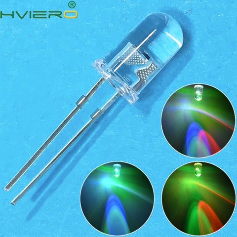 Lampe rvb Flash Diode Led Min F5, 100x Min, lampe ronde, lente, 5mm, RGB transparent, multicolore, rouge, vert, bleu, arc-en-ciel ► Photo 1/6