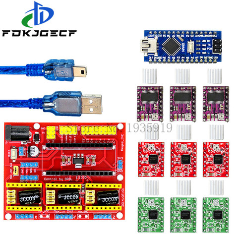 CNC shield V4 – imprimante 3D + 3 pièces A4988/DRV8825, carte d'extension de pilote + NANO 3.0 avec câble USB pour Arduino ► Photo 1/6