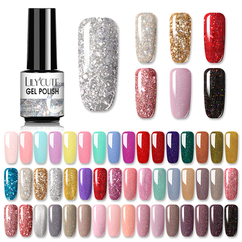 LILYCUTE 7ml UV Gel vernis à ongles paillettes rose couleur série tremper hors Art des ongles Gel vernis vernis conception ► Photo 1/6