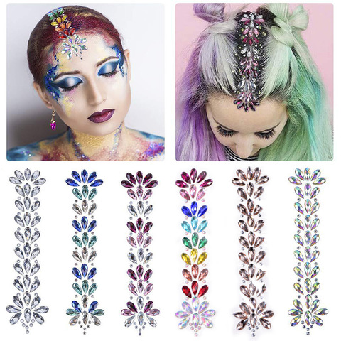 Autocollants de cheveux lumineux à la mode, 6 ensembles, gemmes, tatouages temporaires, pour fête, Festival, mascarade, B3886 ► Photo 1/5