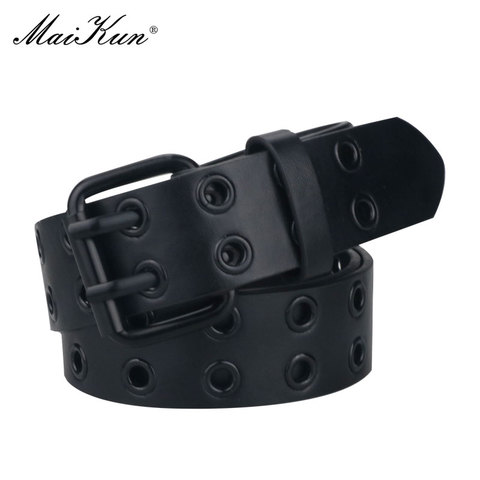 Maikun Halloween nouvelles dames cuir synthétique polyuréthane noir ceinture Double échappement trou d'air boucle ardillon mode tendance ceinture Punk Goth Style ► Photo 1/5