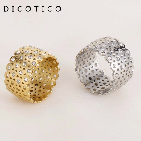 Dicotico acier inoxydable bulgarie or anneaux pour femmes 12mm largeur strass grille charme bagues de mariage bijoux ► Photo 1/6