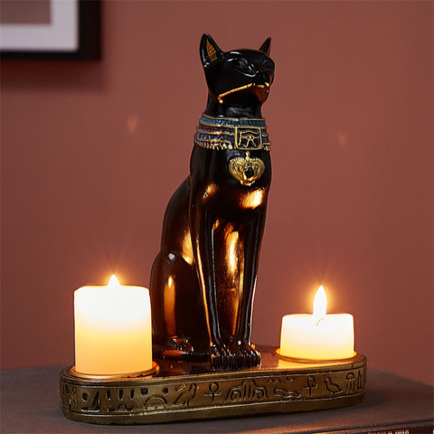 Chandelier chat égyptien en résine, Figurine chat Vintage, Statue de Bastet, décoration de bureau, cadeau de mariage, bougeoir ► Photo 1/6