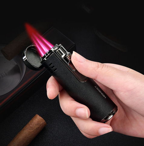 Honor – briquet à flammes à jet bleu droit, 4 pièces, avec perçage de cigares, briquet métallique multifonction, gaz butane, boîte cadeau ► Photo 1/6