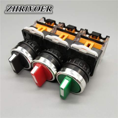 Interrupteur sélecteur momentané/à verrouillage, 2/3 Positions, 10 a400v, rouge, vert, noir, 22mm ► Photo 1/6