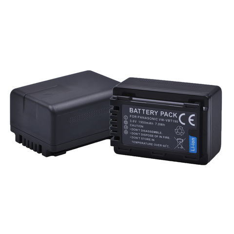 Batteries Li-ion 3.6V 1950mAH VW-VBT190 VW VBT190, 2 pièces, pour Panasonic VW-VBT380 VW VBT380 HC-V110 V130 V160 V180 V201 V210 V230 V250 ► Photo 1/6