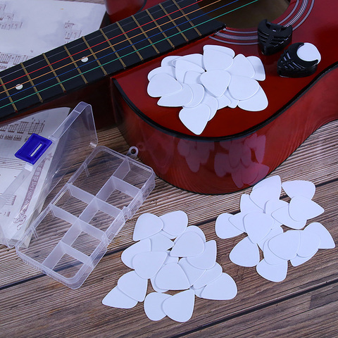 Plectres pour guitare acoustique, Lot de 5 pièces, couleur unie, blanc, plectre, lourd, moyen, mince ► Photo 1/3