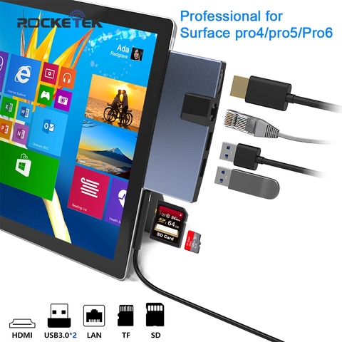 Rocketek – HUB de lecteur de cartes usb 3.0, adaptateur Ethernet 100Mbps compatible HDMI 4K, micro SD/TF pour Microsoft Surface Pro 4/5/6 ► Photo 1/6