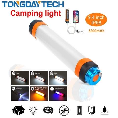 Cree Camping lanterne avec aimant tente lumière Ip68 USB charge lampe de secours extérieure 6 Modes lampe de poche moustique Repellen ► Photo 1/6