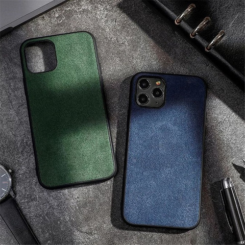 Coque arrière en cuir Alcantara pour iPhone 11 12 Pro coque Max étui de téléphone artificiel de luxe pour iPhone SE Xs Max XR 7 8 6S Plus X ► Photo 1/6