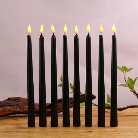 Paquet de 6 bougies d'anniversaire LED noires, jaune/blanc chaud, en plastique, sans flamme, scintillantes, à piles, bougies d'halloween ► Photo 1/6