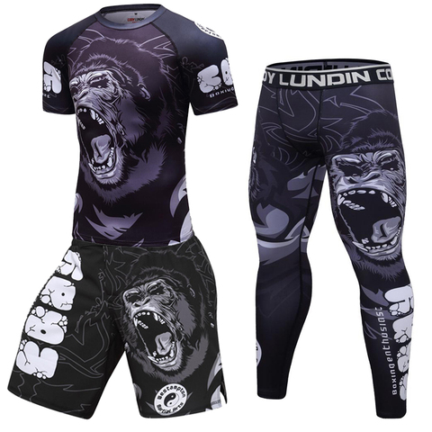 Combinaisons de Sport à Compression de haute qualité pour hommes, ensembles de course à séchage rapide, joggeurs d'entraînement, survêtement de Fitness, combinaison de boxe ► Photo 1/6
