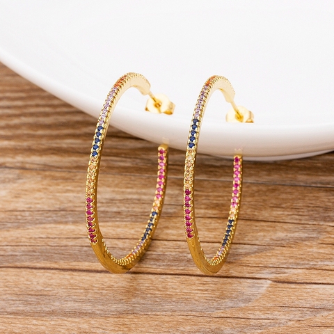 2022 nouvelle arrivée grand cercle coloré couleur charme bohême boucles d'oreilles de haute qualité cuivre CZ bijoux pour femme fête nouvel an cadeau ► Photo 1/6