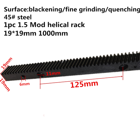 Crémaillère hélicoïdale 19x19 1.5mm, 1 pièce, 1000 Mod, engrenage hélicoïdal et pignon en acier métallique pour Machine CNC ► Photo 1/2