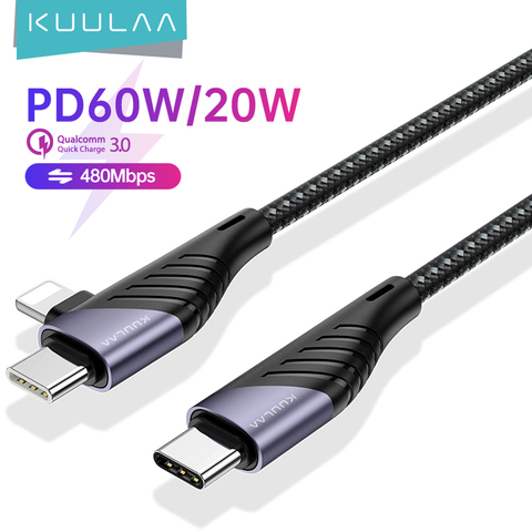 KUULAA USB C à USB Type C à câble foudre PD 60W 20W Charge rapide fil de Charge pour iPhone 12 11 Pro Max Huawei Samsung cordon ► Photo 1/6