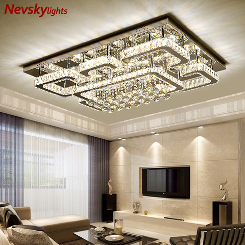 Plafonnier led en cristal argenté au design moderne, luminaire de plafond de luxe, idéal pour un salon, une chambre à coucher ou une cuisine ► Photo 1/6