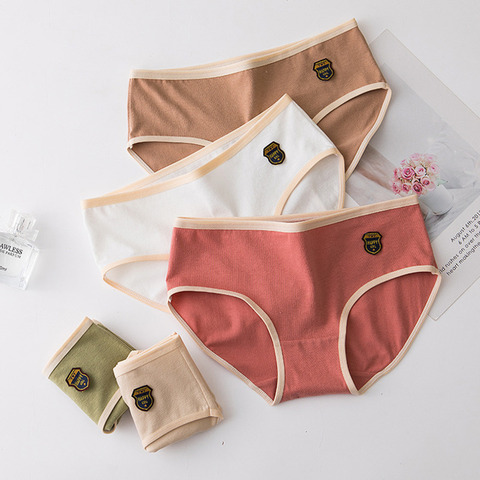 SP & CITY coton sous-vêtements pour femmes confortable sans couture caleçon broderie Badge culotte solide Lingerie taille moyenne filles slips ► Photo 1/6