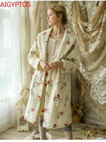 Manteau en laine épais et chaud en fausse fourrure d'agneau pour femmes, manteau Long en laine, Vintage élégant, douce, broderie exquise, décontracté ► Photo 1/6