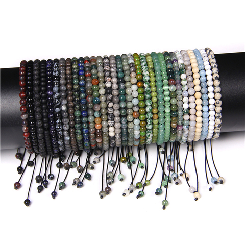 Bracelet en perles de pierre naturelle 4mm petit Bracelet d'agat de lave Labradorite rond pour femmes hommes Bracelet fait main bijoux de Yoga ► Photo 1/6