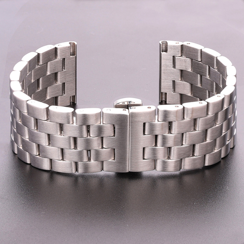 Bracelet de montre Barcelet pour hommes et femmes, en acier inoxydable, bracelet en métal brossé en argent, fermoir de déploiement, de 20 22 24 26mm ► Photo 1/6