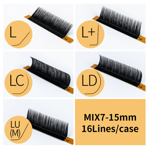 L/L +/LC/LD/LU(M)/N Curl 7 ~ 15mm mélange 16 rangées/étui Extension de cils de vison, L cils individuels, L cils, L faux cils ► Photo 1/6