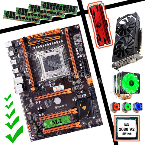 HUANANZHI – carte mère X79 pour PC de jeu GTX1050Ti, avec SSD NVME 240 go, processeur Xeon E5 2680 V2 SR1A6, RAM 4x8 go DDR3 1600 RECC pour refroidissement ► Photo 1/6