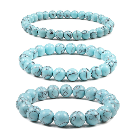 Bracelets en perles bleues, pierre naturelle, turquoise, breloques de Yoga, bijoux de Yoga, idée cadeau, 6mm, 8mm, 10mm ► Photo 1/6