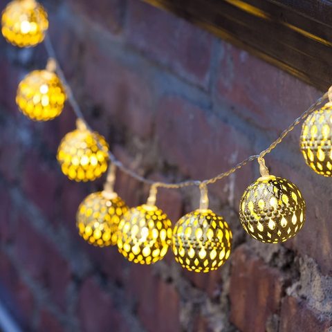 Guirlande lumineuse avec boule en métal argenté, guirlande lumineuse marocaine, LED, pour l'intérieur et l'extérieur à batterie, pour noël ► Photo 1/6