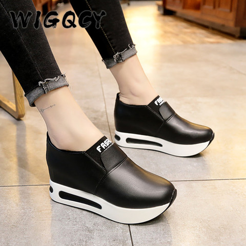 Mode Chaussures Femme Sneakers Printemps Automne Femmes Pu Plat Fond Épais Chaussures Sans Lacet bottes Décontracté Plateforme Augmenter Dans Les Chaussures ► Photo 1/6