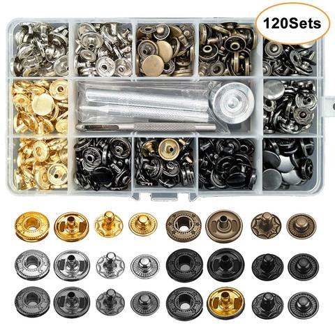 Kit de fixations en cuir, boutons pression en métal 12.5mm boutons-pression, 4 outils d'installation, 6 boutons pression en cuir de couleur pour vêtements, vestes ► Photo 1/6