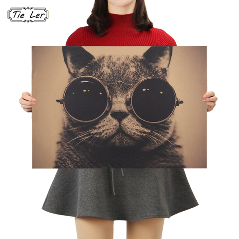 Cravate LER Cool beau chat lunettes de soleil Rock Animal Kraft papier barre affiche rétro affiche décorative peinture autocollant mural ► Photo 1/6